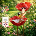 Set med 2 metallfågelbad med blommor, vintersäkra trädgårdspinnar, röd 2-pack red 2pcs