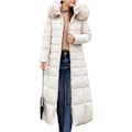 Miniatyrbilde 1 av 4: Vanntett Parkasjakke Trendy Kapp Dame Vinterjakke Bomull Vattert Varm Maxi Pufferjakke Dame Lange Rockar Parkasjakke Hvit white 2XL