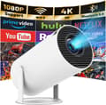 2025 Latest Model Mini Projector with WIFI 6 and Bluetooth, Upgraded Style HY300PRO 4K 1080P Support Portable Projector, Built-in App, Andr[JUN]