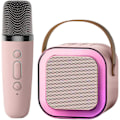 Miniatyrbild 1 av 6: Trådlös Karaoke-maskin, liten högtalare med mikrofon för hem- och utomhusbruk Pink simple wheat