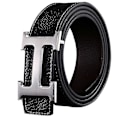 Miniatyrbillede 1 af 5: Herre PU Læder Litchi Korn Bælte, Business Fritid H Spænde Design (FMY) Black   Silver