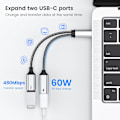 Pikkukuva 4 / 5: USB C -jakaja PD 60W -pikalatauksella ja tiedonsiirrolla (tukee digitaalisia kuulokkeita, EI näytölle), USB C - USB C -naarasadapteri