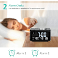 Miniatyrbillede 4 af 5: Dual clockradio, digitalt vækkeur med FM-radio, dobbelte USB-porte, 7 alarmlyde, 5 justerbare