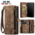Retro Läderplånboksfodral med Korthållare för iPhone 16 & Samsung, Magnetiskt Flipskydd Brun[JUN] Brown iPhone16Pro