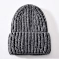 Miniatyrbillede 1 af 5: Vinterhue i silke og satin, unisex, tyk og chunky, stribet, varm, blød, højkvalitets cashmere, strikket hue Dark grey