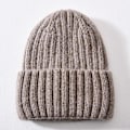 Miniatyrbillede 1 af 5: Vinterhue i silke og satin, unisex, tyk og chunky, stribet, varm, blød, højkvalitets cashmere, strikket hue Brown