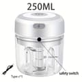 Elektrisk mathackare 250 ml USB uppladdningsbar 3 blad 30W miniprocessor 250ml White