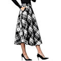 Miniatyrbillede 1 af 2: Dame Høj Elastisk Talje Maxi Nederdel A-linje Ternet Varm Vinter Flared Lang Nederdel L Midt-læg Sort*hvid Mid-calf Black*white X-Large