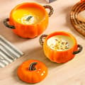 Miniatyrbillede 6 af 8: Keramisk græskarskål med låg og håndtag til suppe, slik og efterårsindretning Medium