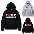 Miniatyrbild 2 av 3: Jag Älskar Min Flickvän Tryckt Luvtröja för Män Casual Pullover Sweatshirt med Ficka Streetwear för Vintern Svart Black S