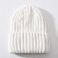 Miniatyrbillede 1 af 5: Vinterhue i silke og satin, unisex, tyk og chunky, stribet, varm, blød, højkvalitets cashmere, strikket hue White
