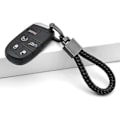 Miniatyrbillede 3 af 4: Universal Sort Læder Bil Nøglering Metal Nøglering Vævet Rem Flettet Reb Nøglering til Mænd og Kvinder - D-Ring og SUV Skruetrækker IC