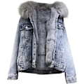 Miniatyrbilde 1 av 4: Dam Denim Fleece Tykk Vinterjakke Avtakbar Bomullsdenimjakke Fôret Jakke Jeans Med Pels Varm Vinterjakke Hetteskjerf Yttertøy L