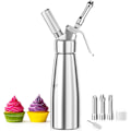 Miniatyrbillede 1 af 6: 250 ml flødeskummer, flødeskumdispenser, aluminium, med 3 dekorative rustfri ståldyser, 1 rengøringsbørste 250ml
