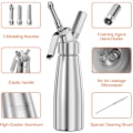 Miniatyrbillede 3 af 5: 500 ml Flødeskum Apparat/Pisk af Aluminium med 3 Dekorationsdyser i Rustfrit Stål og 1 Rengøringsbørste, Lækagesikker
