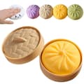 Giant, Fluffy Rainbow Dumpling Toy with Steamer; Giant, Fluffy Dumpling; Soft, Squeezable Dough Fidget Toy (Yellow). yellow
