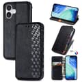 iPhone 17 Leather Case with Cubic Grid Design and Magnetic Closure Svart