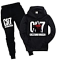 Miniatyrbild 1 av 3: CR7 Ronaldo Pojkar Träningsoverall Fotboll Luvtröja Sweatshirt Huvtröja Toppar+byxor Outfits Svart Black 140cm