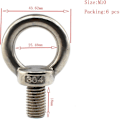 Miniatyrbilde 2 av 4: 304 Rustfritt Stål M10 Løfte Rigging Øyebolt Ringformet med Standard Lengde på Gjenger Pakke med 6 stk