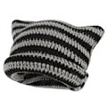 Miniatyrbillede 1 af 5: Katte Beanie Hæklet Hatte med Ører Strikket Stribet Vinter Varmt Elastisk Kasket, Sort og Grå Black and Grey