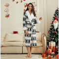 Miniatyrbilde 1 av 5: Santa Claus Flanell Morgenkåpe Nattkjole Loungewear for Kvinner Black snowflake M