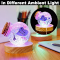 Miniatyrbilde 5 av 5: Lysende trelampestativ, firkantet avrundet krystall USB varmlys lampestativ, LED lysdisplay base glass harpiks kunst ornament tre nattlampe 60mm