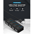 Miniatyrbilde 3 av 5: 4-Port USB 2.0 Hub med individuelle LED-belyste strømbrytere [Lading IKKE støttet] For Mac & PC (Svart USB 2.0)