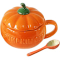 Miniatyrbillede 1 af 5: Halloween Keramisk Græskar Krus，Sød Græskar Kop, Keramisk Kaffe Kops, 350ml Te Kop med Låg（ske+kop） S