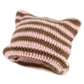 Pikkukuva 1 / 3: Kissan korvat - neulottu beanie-pipo, raidallinen, talvi, lämmin, joustava, vaaleanpunainen ja ruskea Pink and Brown