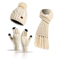 Miniatyrbild 1 av 4: Höst & Vinter Ny Stickad Ullfärgad Hatt, Tjockare Halsduk Touch Screen Vantar Tre-Delat Set Beige