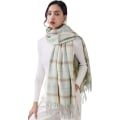 Miniatyrbild 1 av 6: Dam Vinter Tartan Scarf, Lång Vinterscarf, Mjuka Varma Scarfar, Tofssjal, Lång Stola, Julklapp Light Green