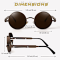 Miniatyrbillede 3 af 4: Retro Runde Cirkel Polariserede Steampunk Solbriller Herre Dame UV400 Beskyttelse