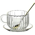 Miniatyrbillede 1 af 5: Græskarformet kaffekrus i glas med underkop og ske, 430 ml te-kop i glas med guldkant