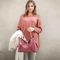 Miniatyrbillede 2 af 5: Hobos og skuldertasker til kvinder Modehåndtasker Stor Tote Bag Dame skuldertaske Leather Pink