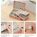 Miniatyrbillede 3 af 5: Smykkeskrin, dobbeltlags PU læder opbevaringsboks til kvinder til ringe, øreringe, armbånd, halskæder, smykkeorganisator gaveæske (Mors dags gave) Pink
