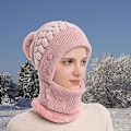 Pikkukuva 5 / 5: Hattu- ja huivisetti, Talvihattusetti, Naisten huivi- ja hattusetti, Naisten huivi, Hattu- ja maskisetti, Joululahja Pink