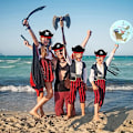 Miniatyrbillede 4 af 4: 12 stk. børnepiratkostumer, 6 pirathatte og 6 piratøjenlapper, pirathat til udklædning, piratoutfit, piratpandebånd