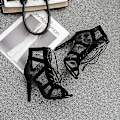 Miniatyrbild 5 av 5: Svarta Ballroom Boots Salsa Tango Skor, Flickor Mode Fest Mesh Cutout Högklack