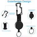 Miniatyrbild 2 av 5: Retrakterbart Nyckelring Nyckelband Heavy Duty Utökningsbart Snöre med Bältesklämma, Badge Reel Clips Förlängare för Arbets-ID-Korthållare, Svart, 2-pack