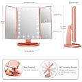 Miniatyrbild 4 av 5: Trefaldig Sminkspegel, 21 LED-lampor och 2X/3X Förstoring, Touch-omkopplare för Justering av Ljusstyrka, Dubbel Strömförsörjning Sminkspegel (Roséguld)