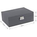 Miniatyrbillede 2 af 5: Smykkeskrin, dobbeltlags PU læder opbevaringsboks til kvinder til ringe, øreringe, armbånd, halskæder, smykkeorganisator gaveæske (Mors dags gave) Grey