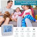 Miniatyrbillede 2 af 4: Digitalt Hygrometer Indendørs Termometer Rumtermometer og Fugtighedsmåler med Temperatur Fugtighedsmonitor, Baggrundsbelysning, Ur & ℃/℉ Funktion