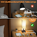 Miniatyrbillede 2 af 4: Dæmpbar Sengelampe, Dæmpbar Bordlampe med Linnedskærm, Multifunktionel Sengelampe, Læselampe, Varm Hvid, 1 Styk