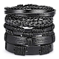 Miniatyrbillede 1 af 5: 5-pak Håndlavede Læderarmbånd, Mænds Armbånd, Sort