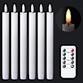 Miniatyrbillede 1 af 5: Flammeløse spidslys med flimrende lys og fjernbetjening, batteridrevne 3D-væge-lys, vindueslys i ægte voks, pakke med 6, julehjemmebryllupsdekoration (hvid) White