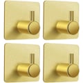 Miniatyrbild 1 av 4: 4-pack, självhäftande klädkrokar i guld för väggmontering, självhäftande handdukskrokar för badrum, dörr, kök, kraftiga krokar för att hänga handdukar, nycklar, hatt, badrock (guld)