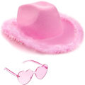 Pikkukuva 1 / 5: Naisten ja miesten lännen cowgirl-hattu sydänlaseilla, pukeutumisleikki syntymäpäivä Halloween cowgirl-asu polttarijuhliin, poikamiesjuhliin (vaaleanpunainen)