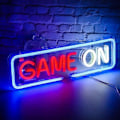 Miniatyrbilde 2 av 5: Rødt og hvitt "Game on" neonskilt, veggdekorasjon, USB for familie, barnerom, bar, soveromfest