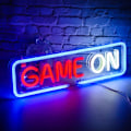 Miniatyrbillede 2 af 5: Rødt og hvidt Game on neonskilt, Game on til vægdekoration, USB til familie, børneværelse, bar, soveværelsesfest…