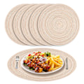 Pikkukuva 1 / 5: Beige punotut pyöreät tabletit, 6 kpl, lämmönkestävät pestävät pöytätabletit keittiöön, 38 cm, beige Beige